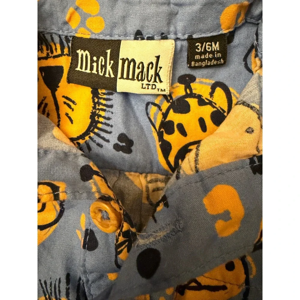 Mick Mack Ltd Blue Safari Animal Print Short Sleeve Bodysuit 3/6M